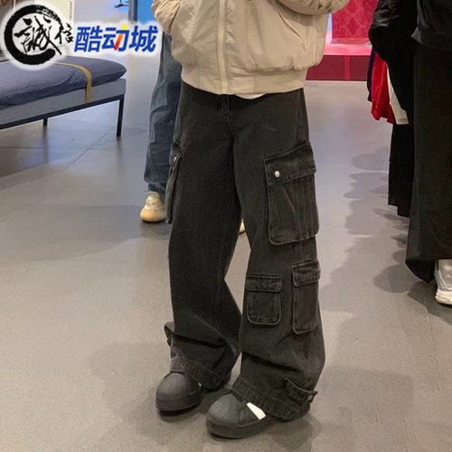 阿迪达斯三叶草男裤2025春季新款运动宽松休闲牛仔工装长裤JY0203