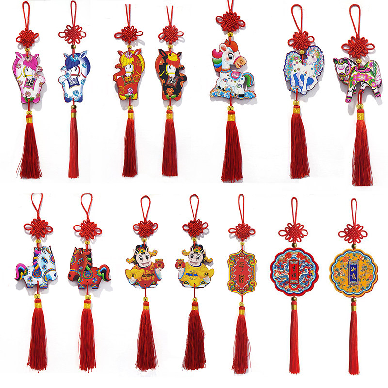 新年春节杨柳青挂饰中国结生肖马年吉祥木板福牌车内小号平安挂件
