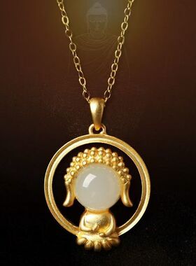 精致民族风无相佛祖镶嵌白玉髓圆珠圆形光环设计时尚国风项链