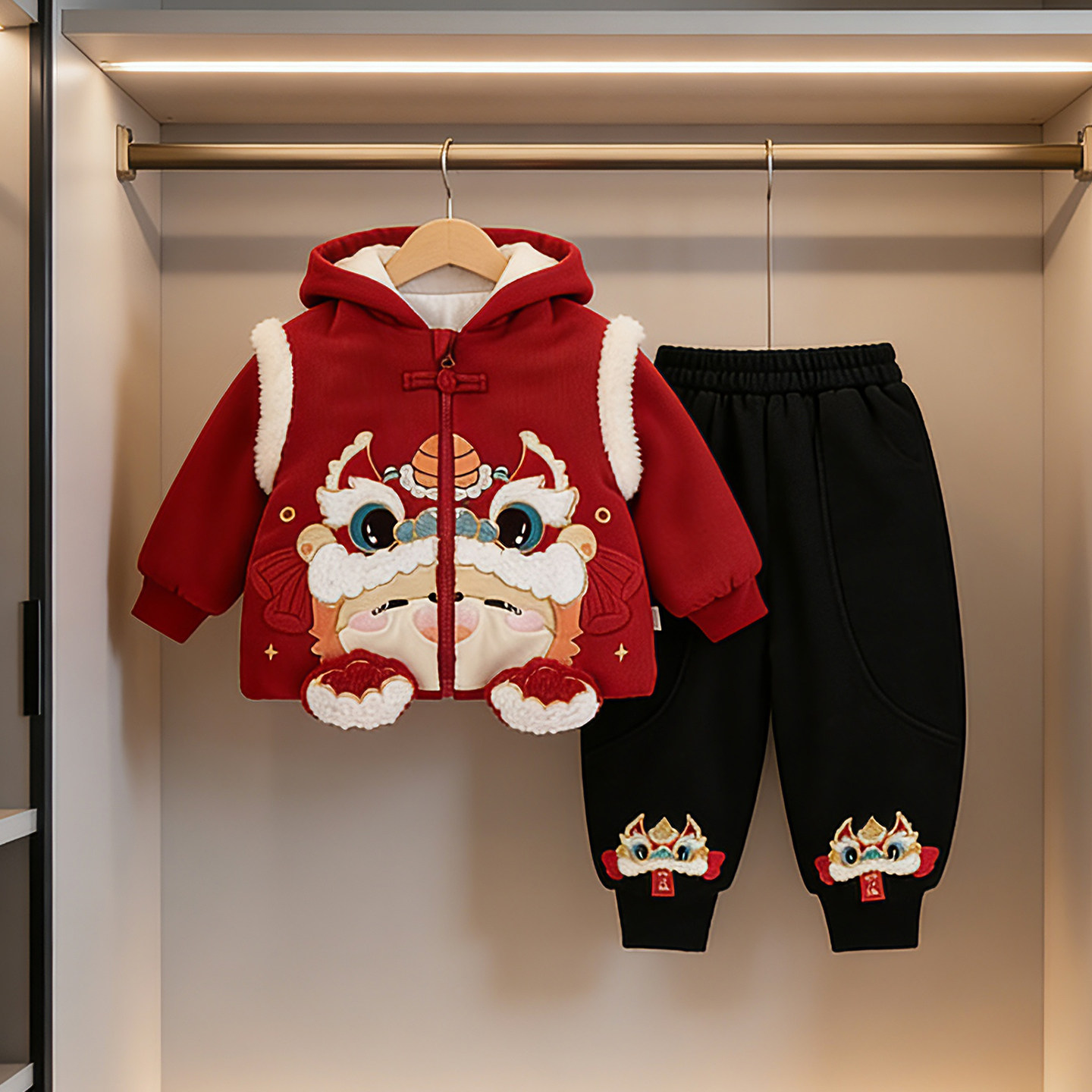 溯格男女童新款红色拜年服小童加厚棉衣套装A类80-120码可开裆