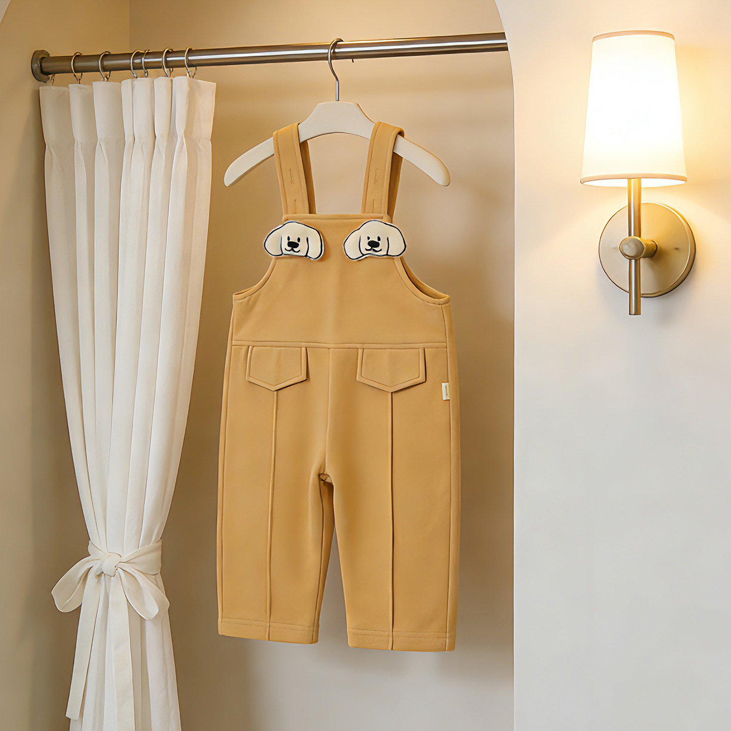 ins风格春季男女宝宝长裤新款爬服萌系小狗婴儿背带裤73-100码