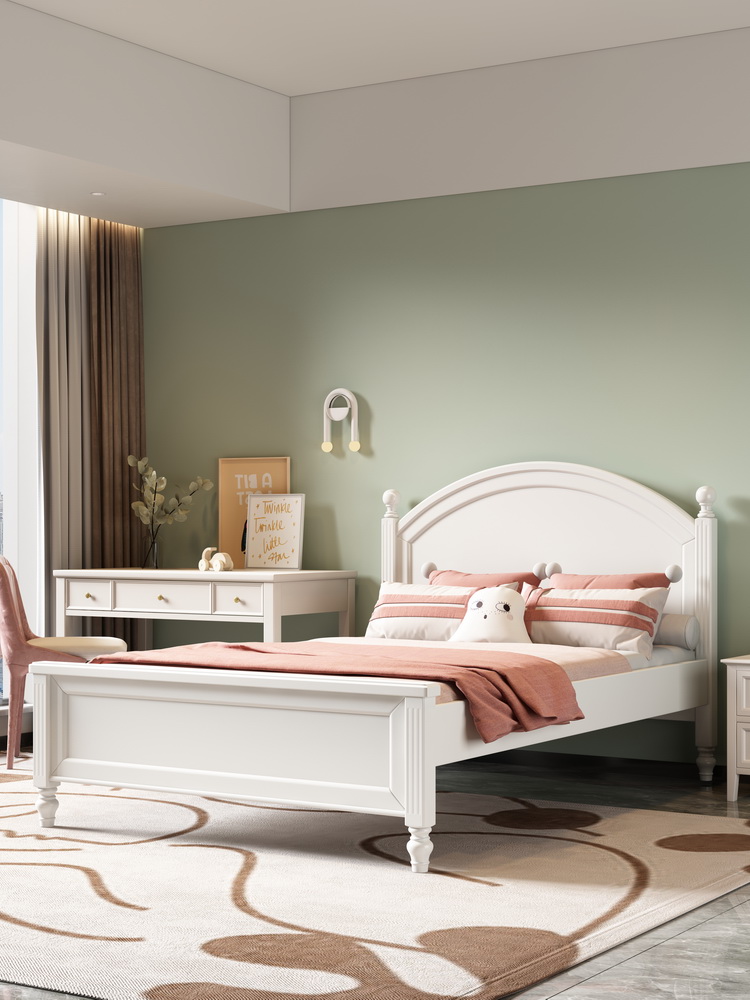 Simple Modern Bedroom Kids Bed American Solid Wood Girl Princess Bed Single Bed 1.35m Kids Suite Furniture