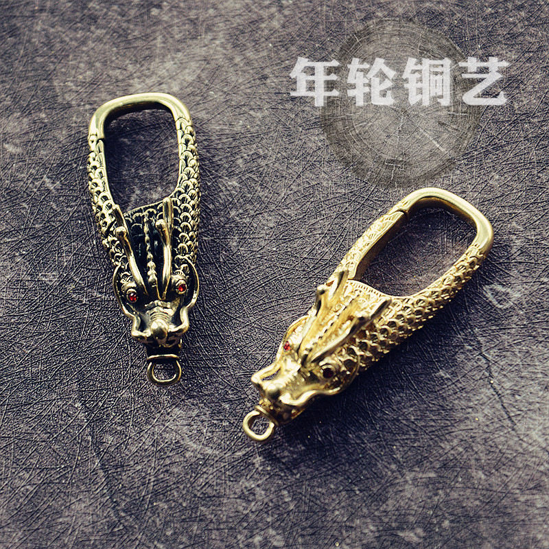 纯黄铜龙头钥匙扣生肖龙钥匙链腰扣汽车钥匙圈挂件地摊景区小铜器