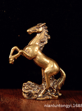 黄铜马踏祥云步步高升桌面摆件实心黄铜马到成功骏马转运生肖马