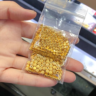 足金0.1克999黄金豆方糖转运珠方形散珠路路通隔珠DIY穿手串纯金