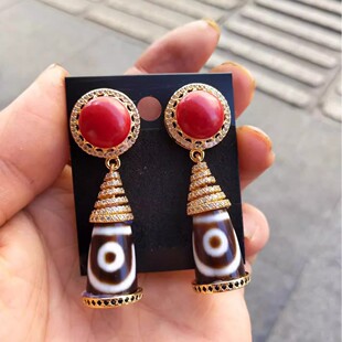 新款藏族姑娘日常款配饰天珠耳环藏饰品民族特色藏式玛瑙耳饰藏潮