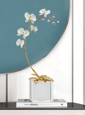 水晶铜兰花仿真花摆件轻奢高级感客厅玄关酒柜电视柜桌面装饰品