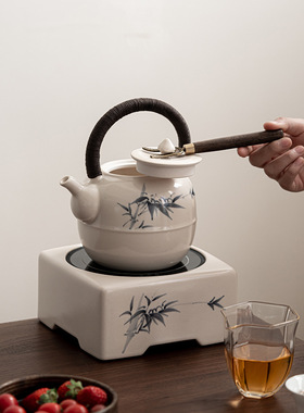 电陶炉煮茶器家用养生泡茶烧水壶白瓷手绘陶瓷煮茶壶茶具套装
