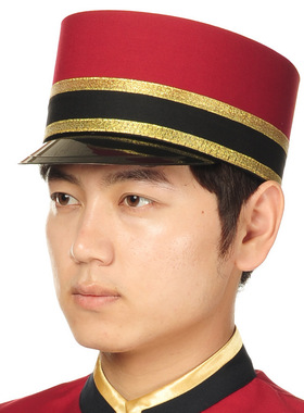 酒店门童红色帽子酒店乐队门童帽制服帽礼仪工作帽