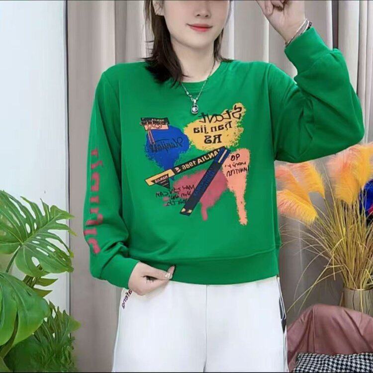 正品2026春季新款时尚印花洋气宽松韩版气质减龄卫衣女装