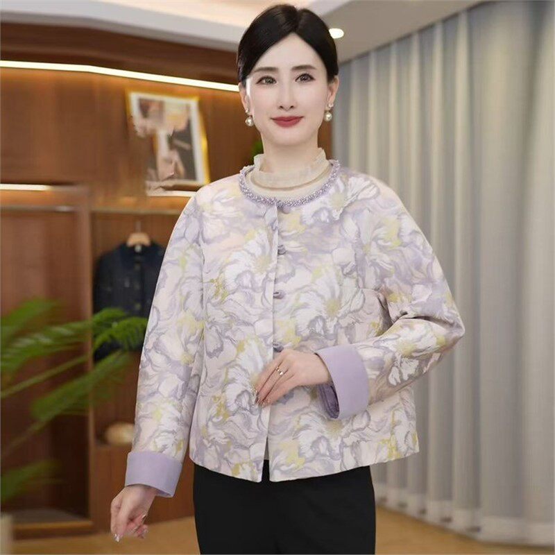 正品新中式国风轻奢短款外套2026春季新款时尚气质印花上衣女