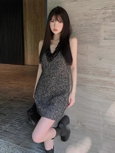miu谬巴尔曼吉娜小香风连衣裙手工钉珠亮片无袖背心裙小黑裙礼服