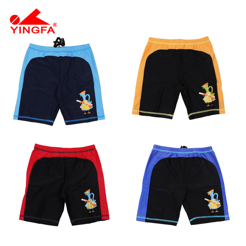 英发男童游泳裤中长款平角短裤男孩游泳玩水沙滩裤带绳带内衬