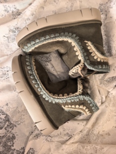 M女士羊皮毛一体雪地靴毛线编制爱斯基摩弹力运动底后片彩编黛绿