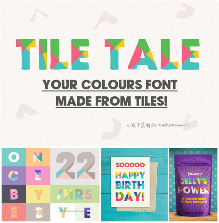 PS平面设计素材拼贴风格英文字体 Tile Tale Font System