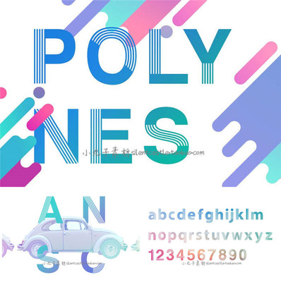 PS平面设计素材几何线条装饰英文字体 Polynes art deco font