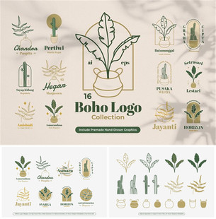 A0643矢量AI设计素材 卡通手绘植物徽章徽标logo线稿插画源文件