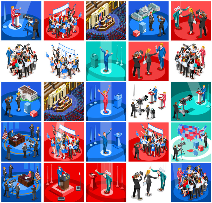 A0729矢量AI设计素材扁平化轴测图isometric美国总统选举主题插图