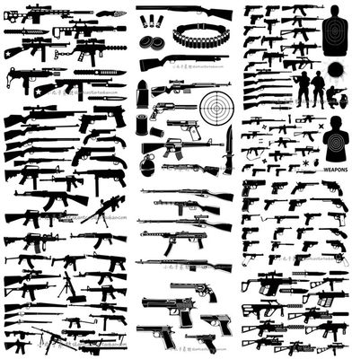 A0060矢量AI设计素材 武器战争枪与射击靶图案剪影