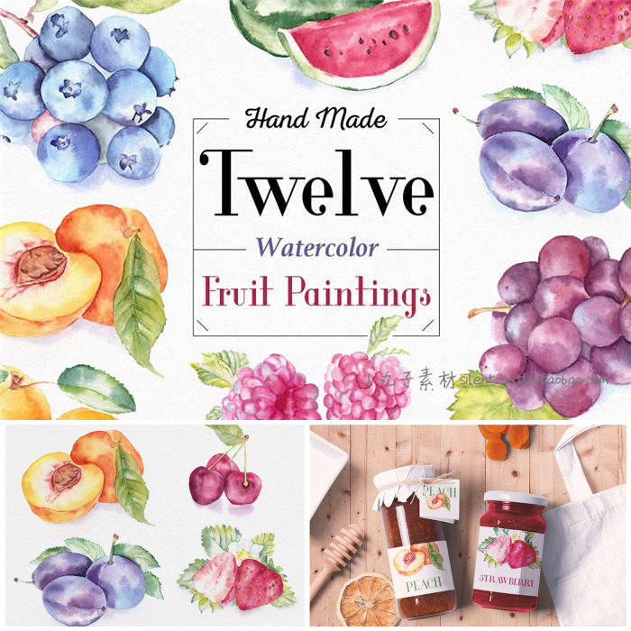 P0046高清ps设计素材 水彩水果插画西瓜葡萄草莓蓝莓PSD+PNG,商务/设计服务,设计素材/源文件,淘宝优惠券,粉丝福利购,淘宝优惠卷