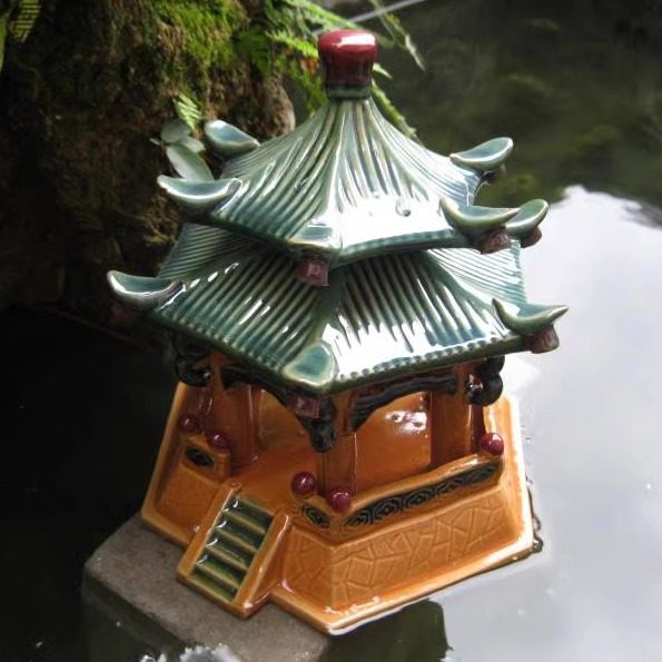 假山盆景装水族造景陶瓷单层六角亭假山石头上水石吸水石流水配件