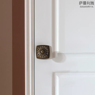 萨曼利雅美式 复古黄铜锁南瓜球形锁室内房门锁仿古铜双开门把手锁