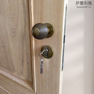 萨曼利雅黄铜复古圆球形门锁古铜色室内分体磁吸静音卧室双开门把