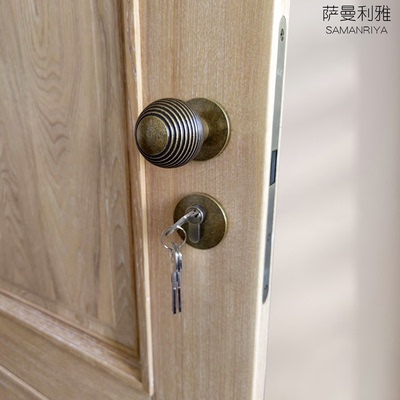 萨曼利雅黄铜复古圆球形门锁古铜色室内分体磁吸静音卧室双开门把