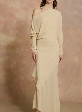 西班牙小众设计~气质绝美显瘦包臀双层不规则飘逸半身裙真丝半裙