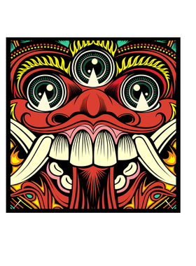 Three eyed lion 国潮三眼醒狮来运转图腾方形贴纸贴花#04035