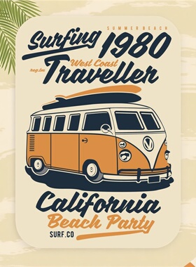 sunfing 1980 califonria beach party海滩度假徽章房车贴纸贴花#