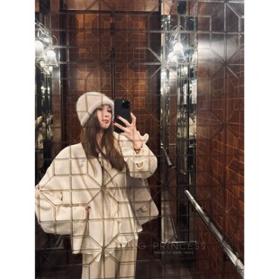 钱美西 100澳毛低温慢漂时髦线条感双面呢大衣女冬季新款外套送包