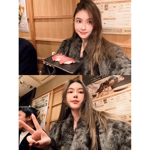 钱美西 奢级小湖羊稀缺奢贵 软宝石皮毛一体皮草中长翻领廓形外套