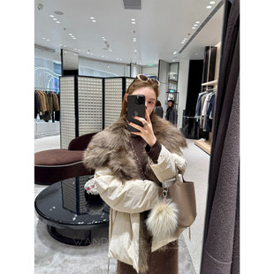 钱美西 超大貉子毛毛领90白鹅绒三防工装羽绒服小个子派克外套女