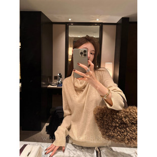 钱美西 12针双股26支康赛妮100羊绒堆堆领套头针织衫女秋冬款上衣