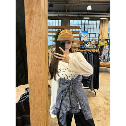 【淸T】莱赛尔真丝肌肤之享 垂坠感印花显瘦圆领棕色长袖T恤女薄
