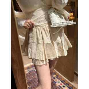 钱美西◆多裁片设计感醋酸杏色半身裙女夏仙女风蛋糕裙蓬蓬半裙