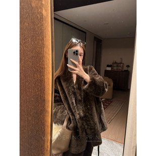 钱美西 西班亚进口美利奴皮毛一体拉贡中长廓形皮草时尚气质外套
