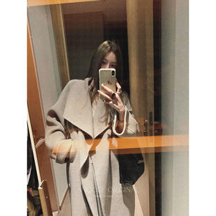 钱美西 高级感100羊毛双面毛呢大衣冬季长款慵懒风宽松翻领外套女