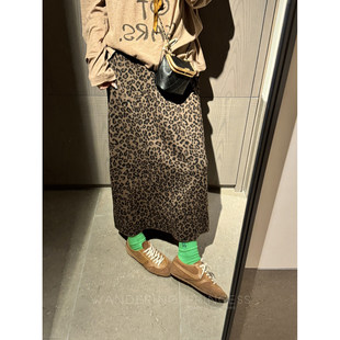 钱美西 精纺羊毛定染豹纹半身裙 垂顺直筒显瘦百搭高腰中长款半裙