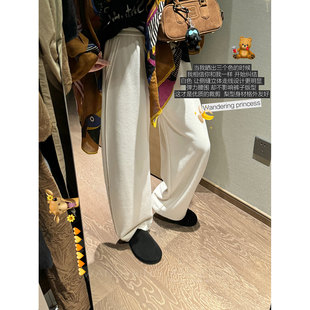 钱美西 480g蚕丝羊毛醋酸混纺加厚毛呢弯刀裤 垂感阔腿休闲裤子女