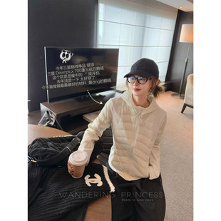 钱美西 lu*同款三花白鹅绒700蓬黑科技轻薄连帽羽绒服女冬季外套