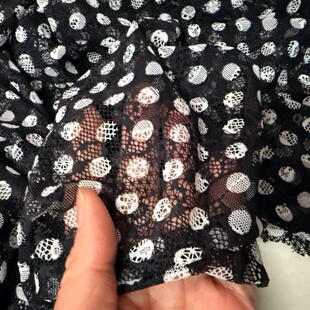 微透黑底白点网纱蕾丝弹力料披肩上衣短裙连衣裙花型服装布面料钱