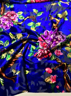 新款宝蓝色通花丝绒布料连衣裙打底衫旗袍裙等四面弹力烂花绒面料