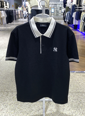 MLB男女情侣短袖POLO衫2025夏季新款时尚条纹边T恤衫 3APQB0253