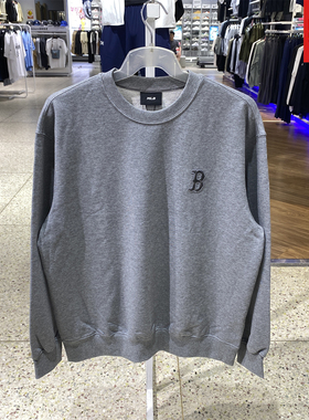 MLB男女情侣卫衣简约背标圆领灰色上衣25秋冬新款套头衫3AMTB1154