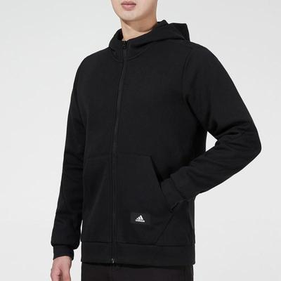 正品Adidas/阿迪达斯男子外套秋季针织黑色连帽运动外套 HA1416