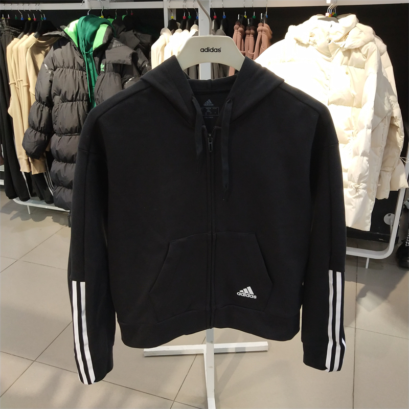 正品Adidas/阿迪达斯女装外套运动服休闲连帽套头夹克上衣GS1380