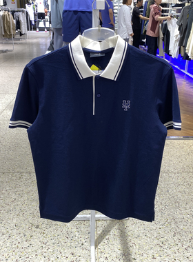 MLB男女情侣短袖POLO衫2025夏季新款防晒条纹边T恤衫3APQB0253