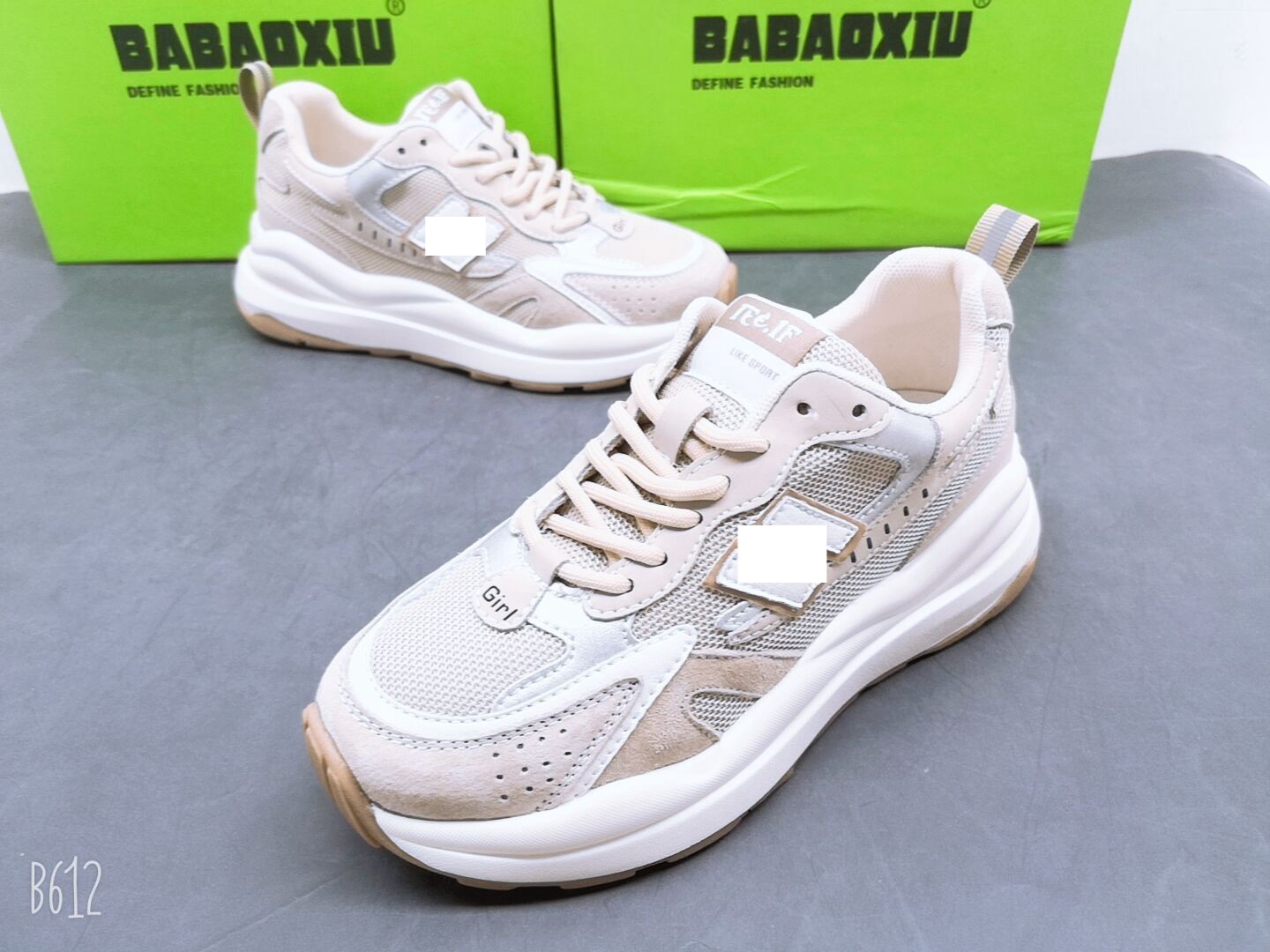 巴宝秀休闲鞋圆头女鞋真皮老爹鞋